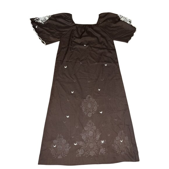 Vintage Caro of Honolulu Embroidered Maxi Dress | Bell Sleeves | Mumu Style | Si - Picture 2 of 7